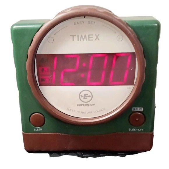 VintageTimex Expedition Green Brown Easy Set Alarm Clock Multi Sound Model T155Q - Picture 1 of 10